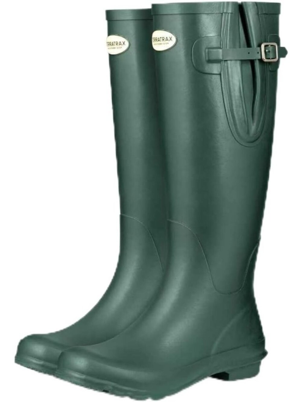 Women's Green Rubber Boots Tall Wide Calf Rain Boots Wellington Boots Waterproof